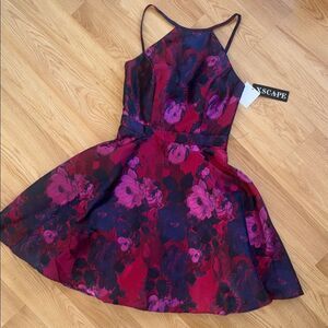 NWT Xscape Floral Halter Dress A Line Size 2 Above Knee Purple Pink Cocktail